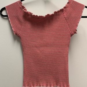 Striped Lettuce-Edge Off-The-Shoulder Top